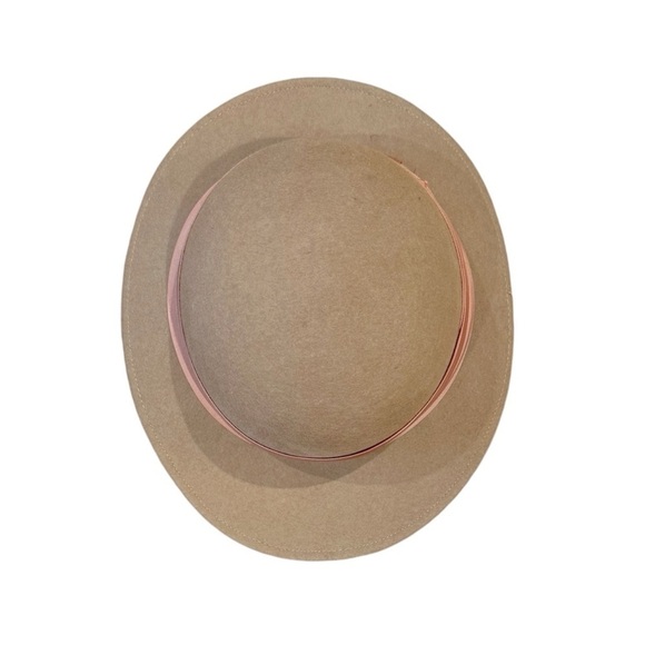 Vintage Asymmetrical Round Crown Wool Hat with Ribbon Tan - Picture 6 of 6